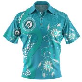 Australia Turtles Aboriginal Polo Shirt - Indigenous Dot Turtles In The Ocean (Blue) Polo Shirt
