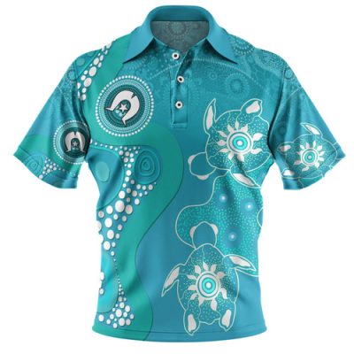 Australia Turtles Aboriginal Polo Shirt - Indigenous Dot Turtles In The Ocean (Blue) Polo Shirt