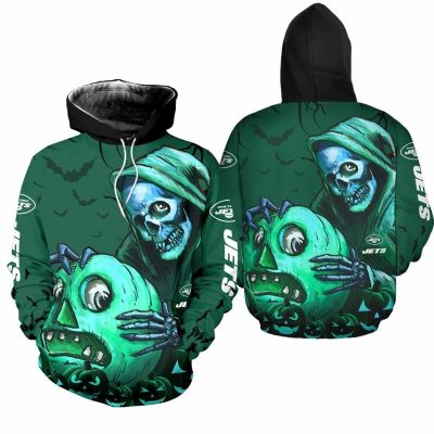 NFL New York Jets Green Skull Halloween Pullover Hoodie