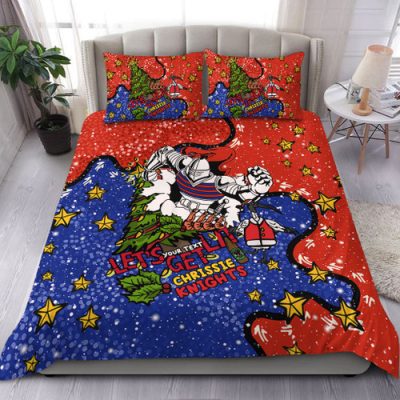 Newcastle Knights Christmas Custom Bedding Set - Let's Get Lit Chrisse Pressie Bedding Set