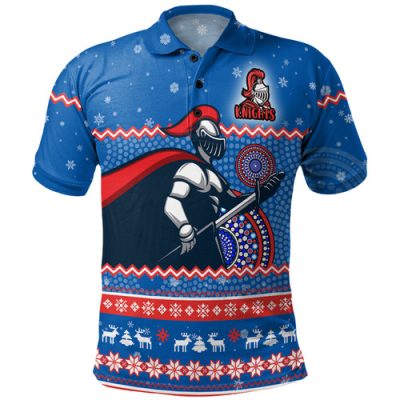 Newcastle Knights Christmas Custom Polo Shirt - Ugly Xmas And Aboriginal Patterns For Die Hard Fan Polo Shirt