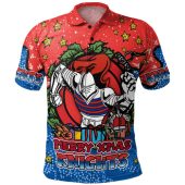 Newcastle Knights Christmas Custom Polo Shirt - Merry Christmas Our Beloved Team With Aboriginal Dot Art Pattern Polo Shirt