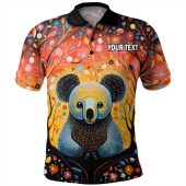 Australia Koala Custom Polo Shirt - Aboriginal Koala With Golden Wattle Flowers Polo Shirt