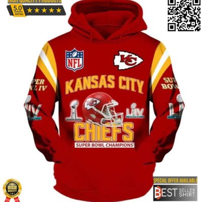 NFL Kansas City Chiefs Red Yellow Super Bowl Champions LIV Pullover Hoodie V2