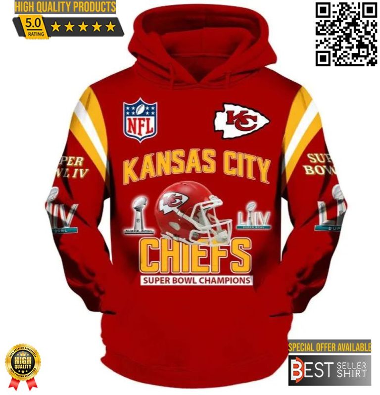 NFL Kansas City Chiefs Red Yellow Super Bowl Champions LIV Pullover Hoodie V2 NFL Kansas City Chiefs Red Yellow Super Bowl Champions LIV Pullover Hoodie V2