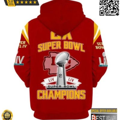 NFL Kansas City Chiefs Red Yellow Super Bowl Champions LIV Pullover Hoodie V2