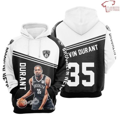 NBA Brooklyn Nets Black White Kevin Durant No 35 Pullover Hoodie