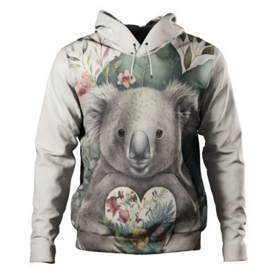 Australia Koala Hoodie -  Koala Holding A Heart Adorned With Flowers Hoodie