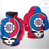 NBA Los Angeles Clippers Blue Black Skull Pullover Hoodie V4