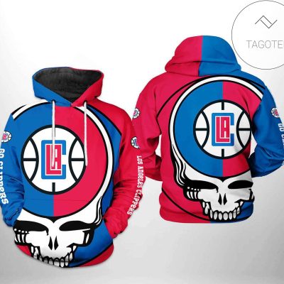 NBA Los Angeles Clippers Blue Black Skull Pullover Hoodie V4