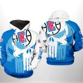 NBA Los Angeles Clippers Blue White Punisher Skull Pullover Hoodie V5