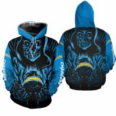NFL Los Angeles Chargers Blue Black Skull Pullover Hoodie V17