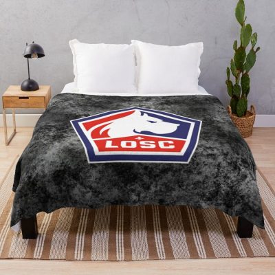 LOSC Lille Black Grey Big Logo Fleece Blanket