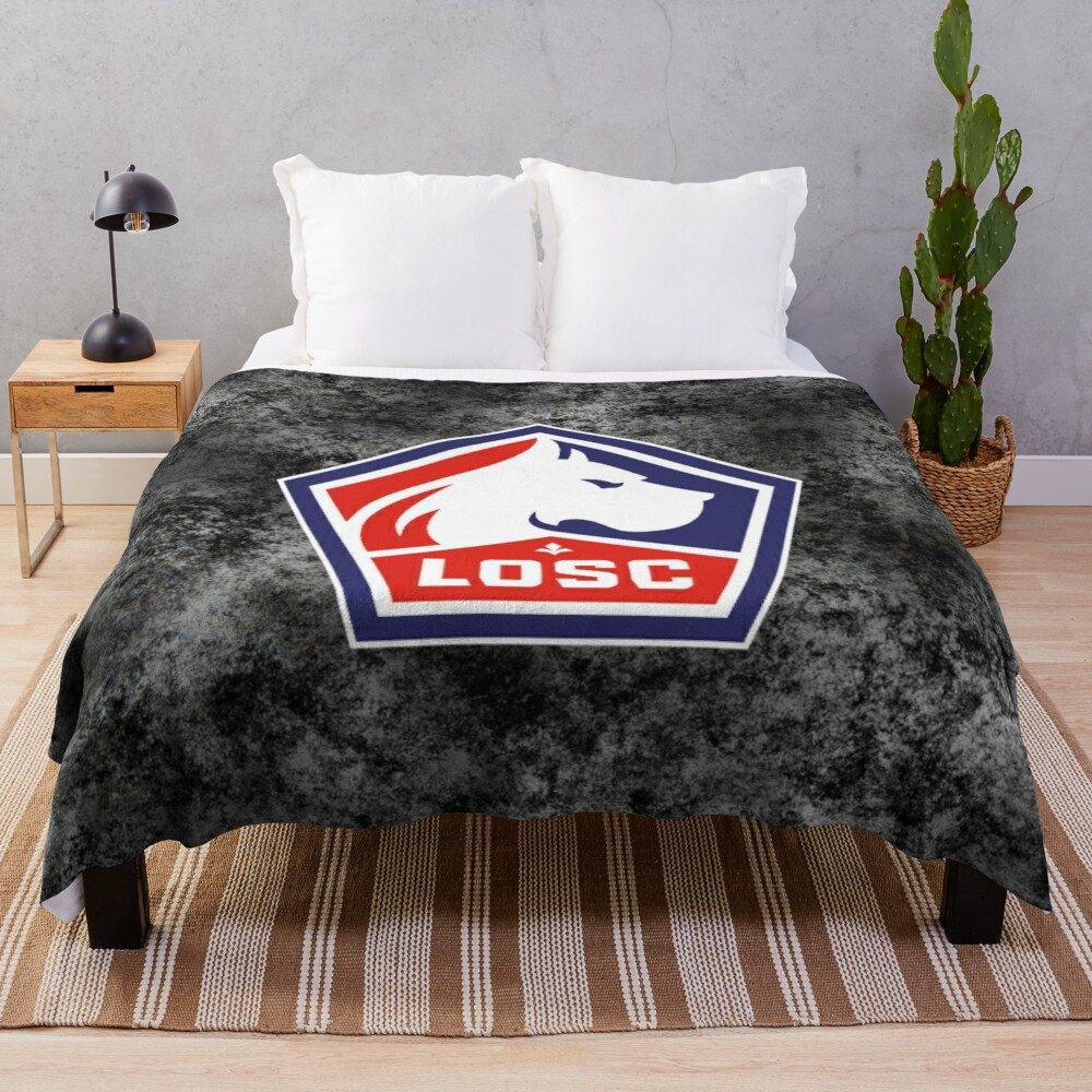 LOSC Lille Black Grey Big Logo Fleece Blanket LOSC Lille Black Grey Big Logo Fleece Blanket