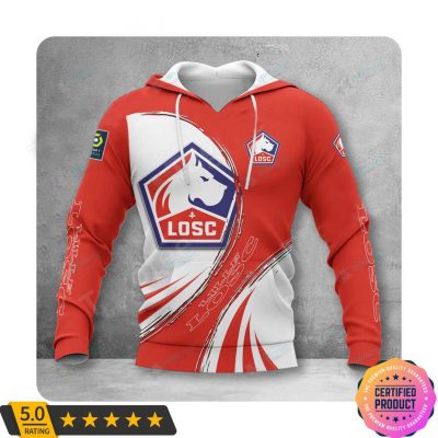 LOSC Lille White Red Logo Pullover Hoodie