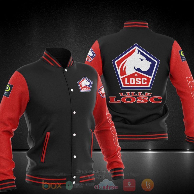 LOSC Lille Black Red Baseball Jacket LOSC Lille Black Red Baseball Jacket