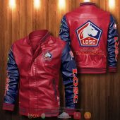 LOSC Lille Black Red Leather Bomber Jacket