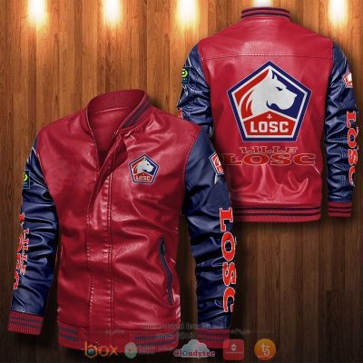 LOSC Lille Black Red Leather Bomber Jacket