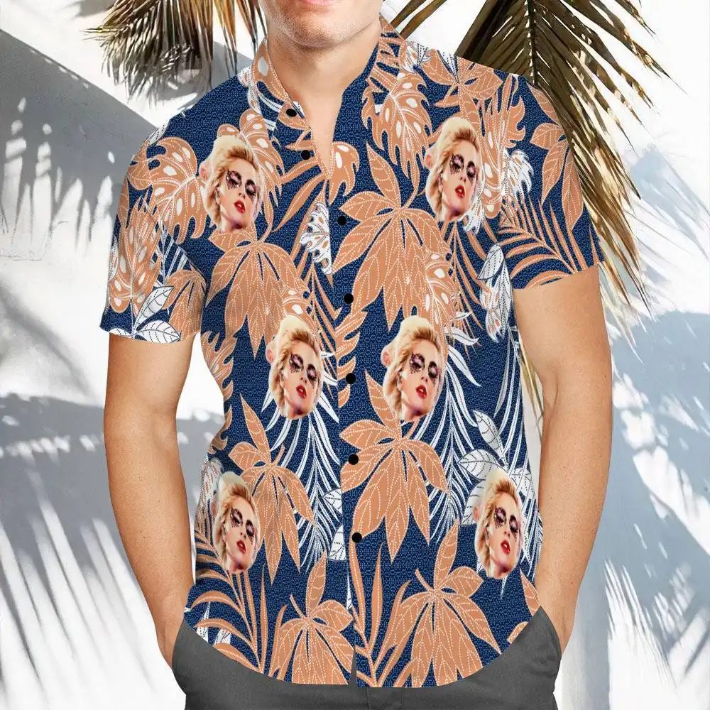 Lady Gaga Blue Leaves Hawaiian Shirt Lady Gaga Blue Leaves Hawaiian Shirt