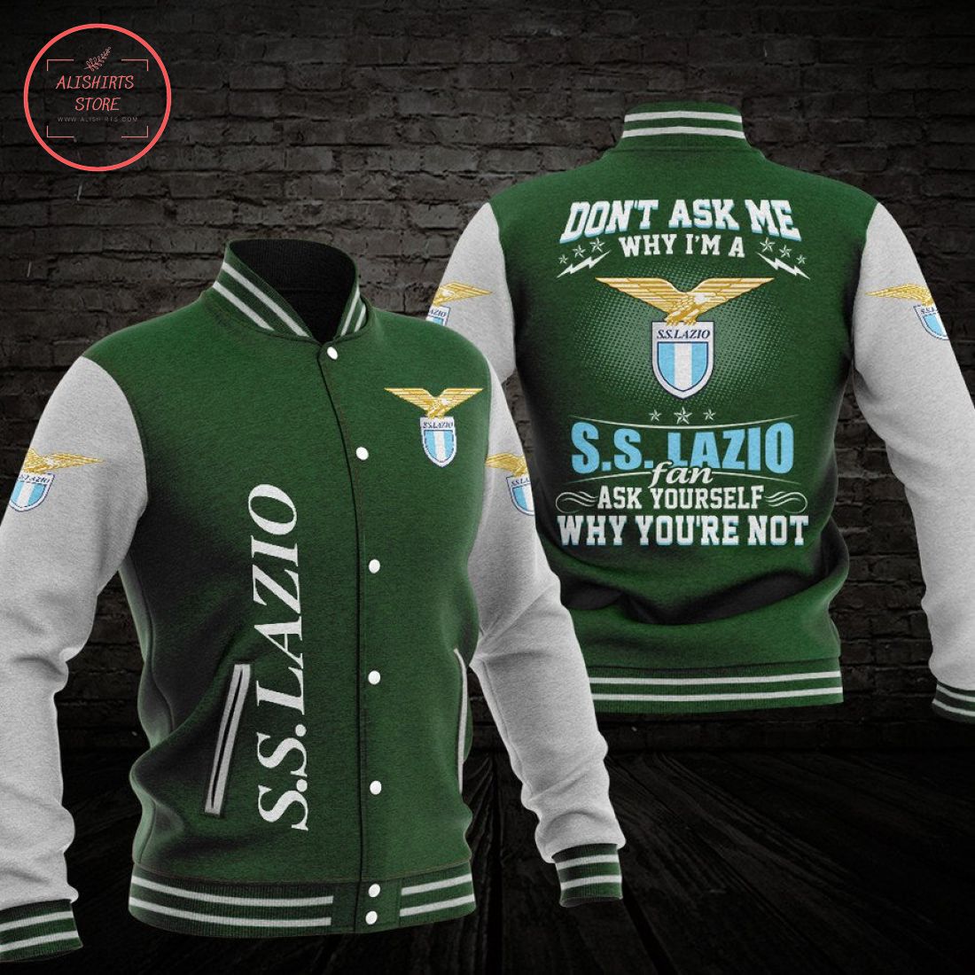 SS Lazio Dark Green White Baseball Jacket SS Lazio Dark Green White Baseball Jacket
