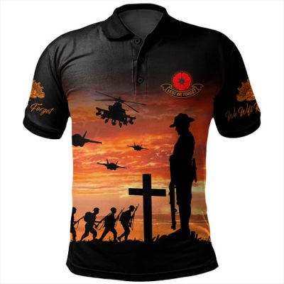 Australia Polo Shirt Anzac Lest We Forget Sunset Soldiers Army