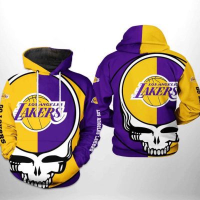NBA Los Angeles Lakers Purple Golden Skull Pullover Hoodie V3