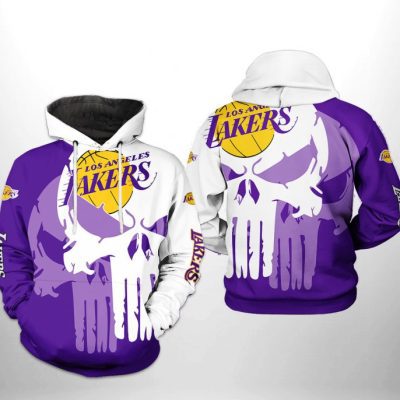 NBA Los Angeles Lakers Purple White Punisher Skull Pullover Hoodie V4