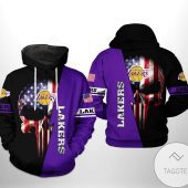 NBA Los Angeles Lakers US Flag Punisher Skull Pullover Hoodie