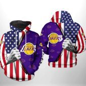 NBA Los Angeles Lakers US Flag Pullover Hoodie V2