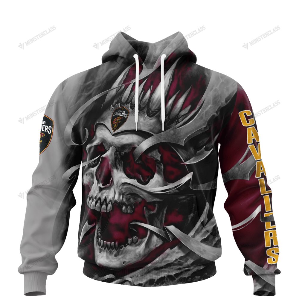 NBA Cleveland Cavaliers Custon Name Number Wine Gray Skull Pullover Hoodie NBA Cleveland Cavaliers Custon Name Number Wine Gray Skull Pullover Hoodie