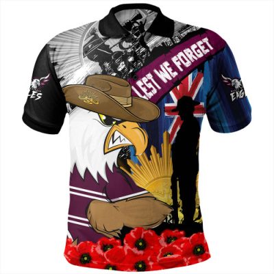 Manly Warringah Sea Eagles Polo Shirt United In Spirit Anzac Day Tribute