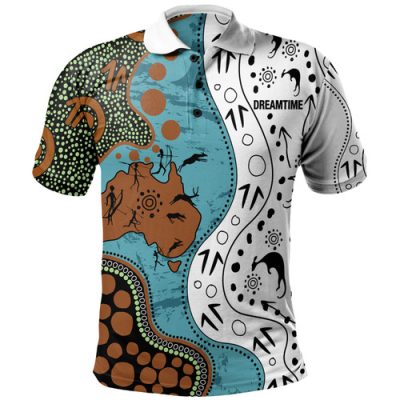 Australia Aboriginal Custom Polo Shirt - Aussie Indigenous Hunting Season With Kangaroo Dot Art Polo Shirt
