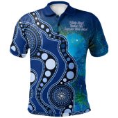 (Debbie Alford) Polo - Australia Indigenous Flag Circle Dot Painting Art (Blue)