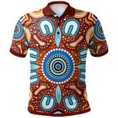 Australia Aboriginal Inspired Polo Shirt - Indigenous Circle Dot Art Footprints Painting