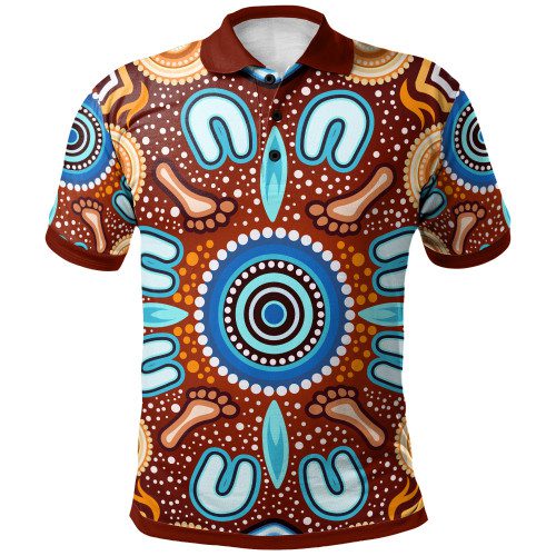 Australia Aboriginal Inspired Polo Shirt - Indigenous Circle Dot Art Footprints Painting Australia Aboriginal Inspired Polo Shirt - Indigenous Circle Dot Art Footprints Painting