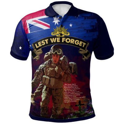 Australia Anzac Day Polo Shirt - Custom Lest We Forget Rosemary Soldier Anzac Spirit Polo Shirt