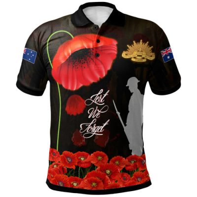 Australia Anzac Polo Shirt - Remembrance Poppy Flowers