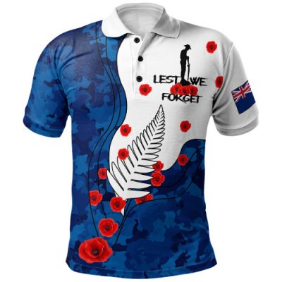 New Zealand Anzac Day Polo Shirt - Lest We Forget Military Patterns