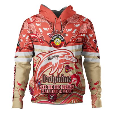 Redcliffe Dolphins Hoodie Custom Naidoc Keep the Fire Burning! Blak, Loud & Proud Home Jersey