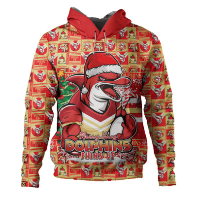 Redcliffe Dolphins Hoodie Merry Ugly Christmas Comic Style