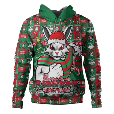 South Sydney Rabbitohs Hoodie Merry Ugly Christmas Comic Style