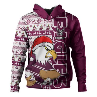 Manly Warringah Sea Eagles Hoodie Merry Ugly Xmas Nordic Pattern Style