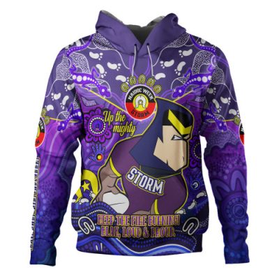 Melbourne Storm Hoodie Custom Naidoc Keep the Fire Burning! Blak, Loud & Proud Home Jersey