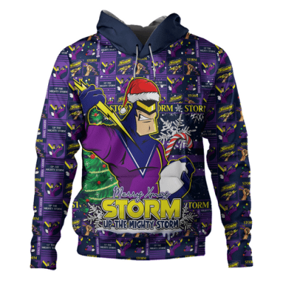 Melbourne Storm Hoodie Merry Ugly Christmas Comic Style