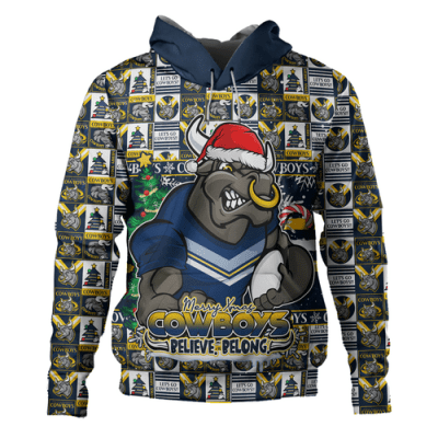 North Queensland Cowboys Hoodie Merry Ugly Christmas Comic Style