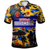 Parramatta Eels Custom Polo Shirt - Anzac Parramatta Eels Aboriginal Inspired with Flower Polo Shirt