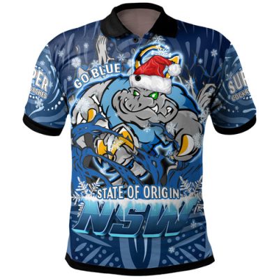 Cockroaches  Christmas Polo Shirt - Custom NSW Blues Cockroaches Mascot Aboriginal Inspired Christmas Polo Shirt