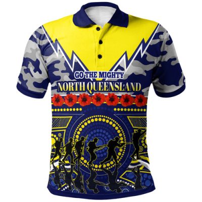 North Queensland Cowboys Anzac Custom Polo Shirt - North Queensland Cowboys Rugby Jersey Anzac Poppies Polo Shirt