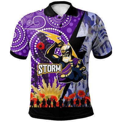Melbourne Storm Polo Shirt - Custom Anzac Remembrance Melbourne Storm Aboriginal Inspired Patterns Polo Shirt