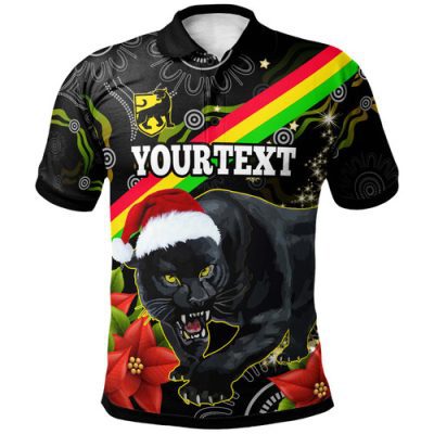 Penrith Panthers Christmas Polo Shirt - Custom Penrith Panthers Ugly Christmas And Aboriginal Inspired Patterns Polo Shirt
